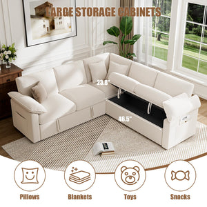 L-Shaped Sectional Sleeper Sofa with Pull-Out Bed and Storage