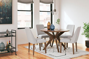 Round Dining Table, Seats 4, Medium Brown, 45"W x 29.75"H