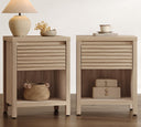 Fluted Nightstand Set of 2 with Drawer & Storage Shelf