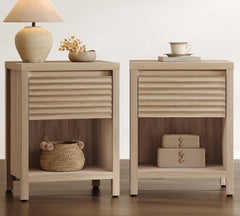 Fluted Nightstand Set of 2 with Drawer & Storage Shelf