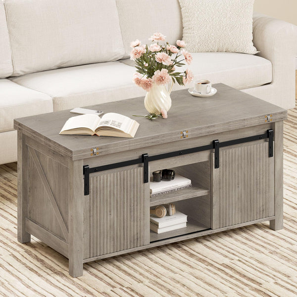Lift Top Coffee Table with Hidden Storage | 4-in-1 Convertible Farmhouse Design