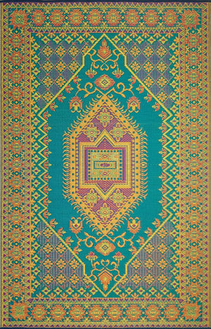 Outdoor Turkish Pattern Area Rug - Aqua, 6 ft x 9 ft