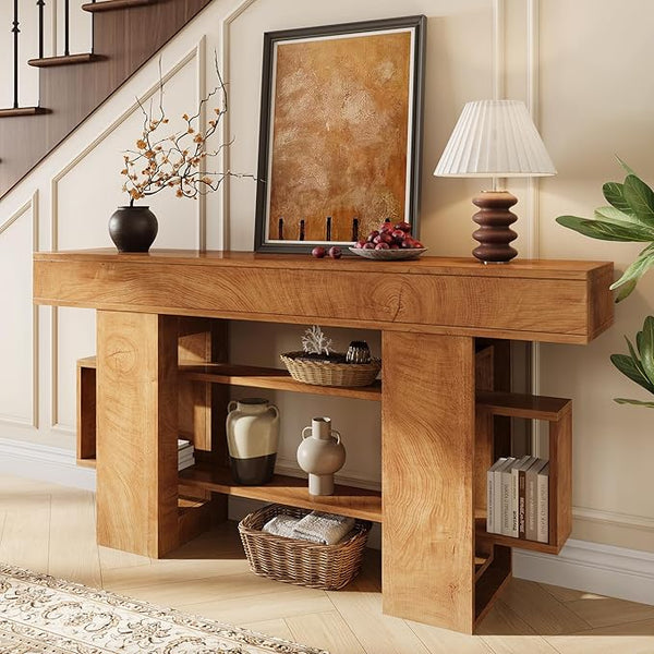 63-Inch Farmhouse Console Table with Storage