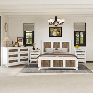 4-Piece Queen Bedroom Set – Farmhouse Platform Bed with Storage