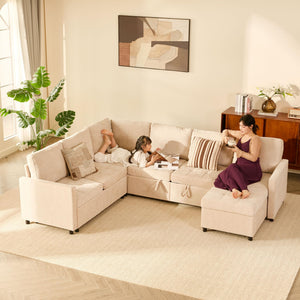 107" Chenille Sectional Sleeper Sofa with Storage