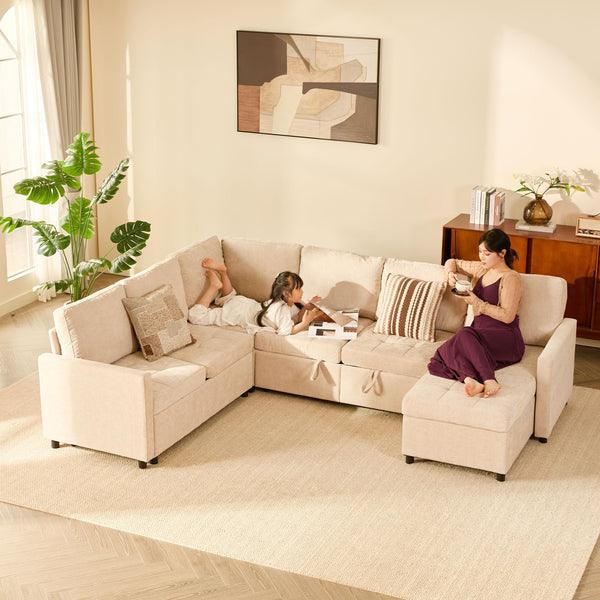 107" Chenille Sectional Sleeper Sofa with Storage