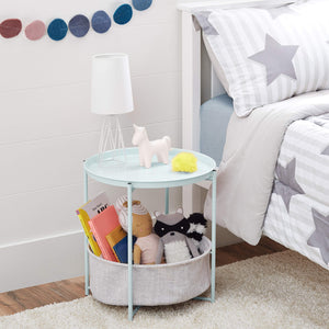 Round Metal End Table with Fabric Storage Bin