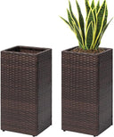 Tall Square Rattan Planter Box Set of 2 with Removable Liner – 12x12x24 Inch