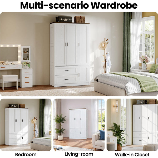 Freestanding Wardrobe Closet with Doors, Drawers & Shelves