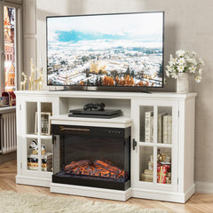 Fireplace TV Stand for 65" TV — 3-Sided Glass with Storage