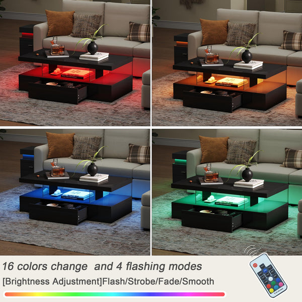 LED Coffee Table with Storage Drawer