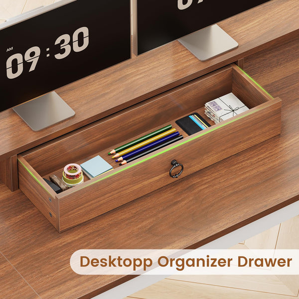 L-Shaped Desk with Drawers, File Cabinet & Monitor Stand – 63"
