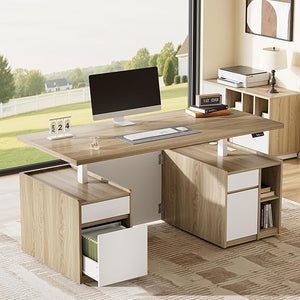 Electric Standing Desk with Drawers & Storage – 70.8" Adjustable Wood Executive Desk