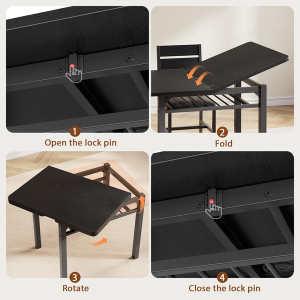 Extendable Dining Table Set for 4 with Upholstered Chairs & Storage Rack