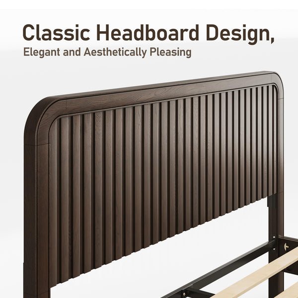 Queen Size Bed Frame with Fluted Headboard