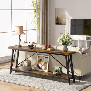 LITTLE TREE 70.9 Inch Long Entryway Console Table, Industrial Behind Sofa Couch Table for Living Room