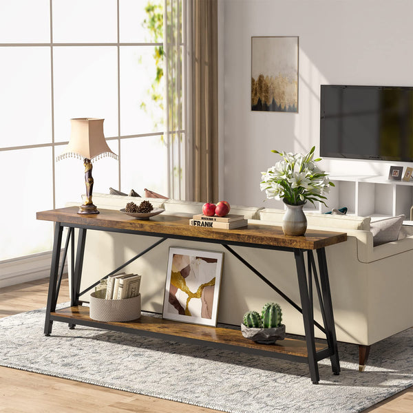 LITTLE TREE 70.9 Inch Long Entryway Console Table, Industrial Behind Sofa Couch Table for Living Room