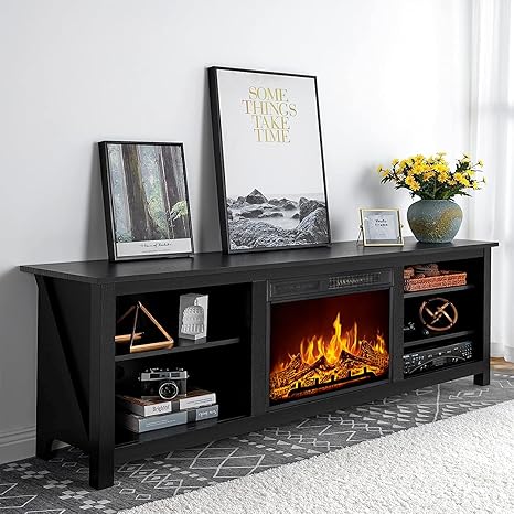80" Fireplace TV Stand with RGB LED & Glass Doors