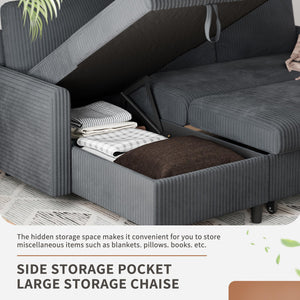L-Shaped Sectional Sleeper Sofa with Storage Chaise