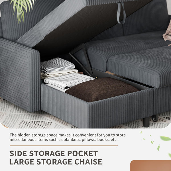 L-Shaped Sectional Sleeper Sofa with Storage Chaise