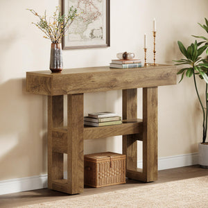 2-Tier Farmhouse Console Table with Storage Shelves