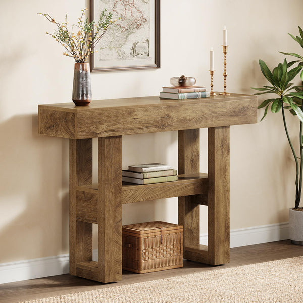 2-Tier Farmhouse Console Table with Storage Shelves