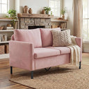 Small Linen Loveseat Sofa with Iron Legs