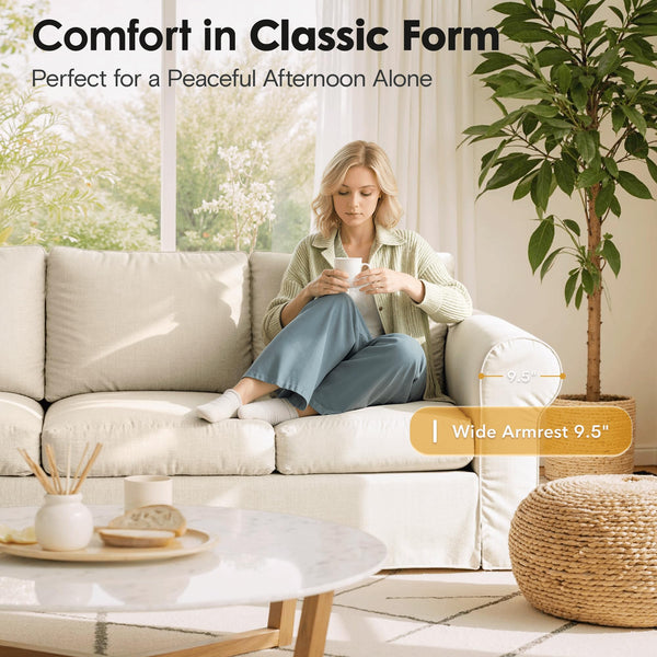 3-Seater Sofa with Removable Slipcover & High Back Support