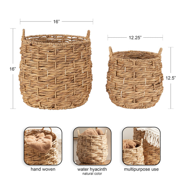 Round Woven Storage Basket Set of 2 – Natural Water Hyacinth