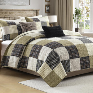 Cotton Quilt Set – Patchwork Plaid Bedding | Queen & King | 5 Pieces