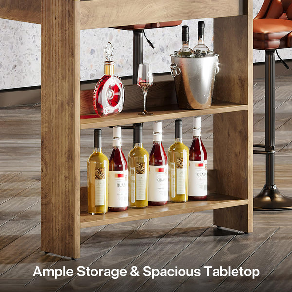 63-Inch Farmhouse Bar Table with Storage Shelves