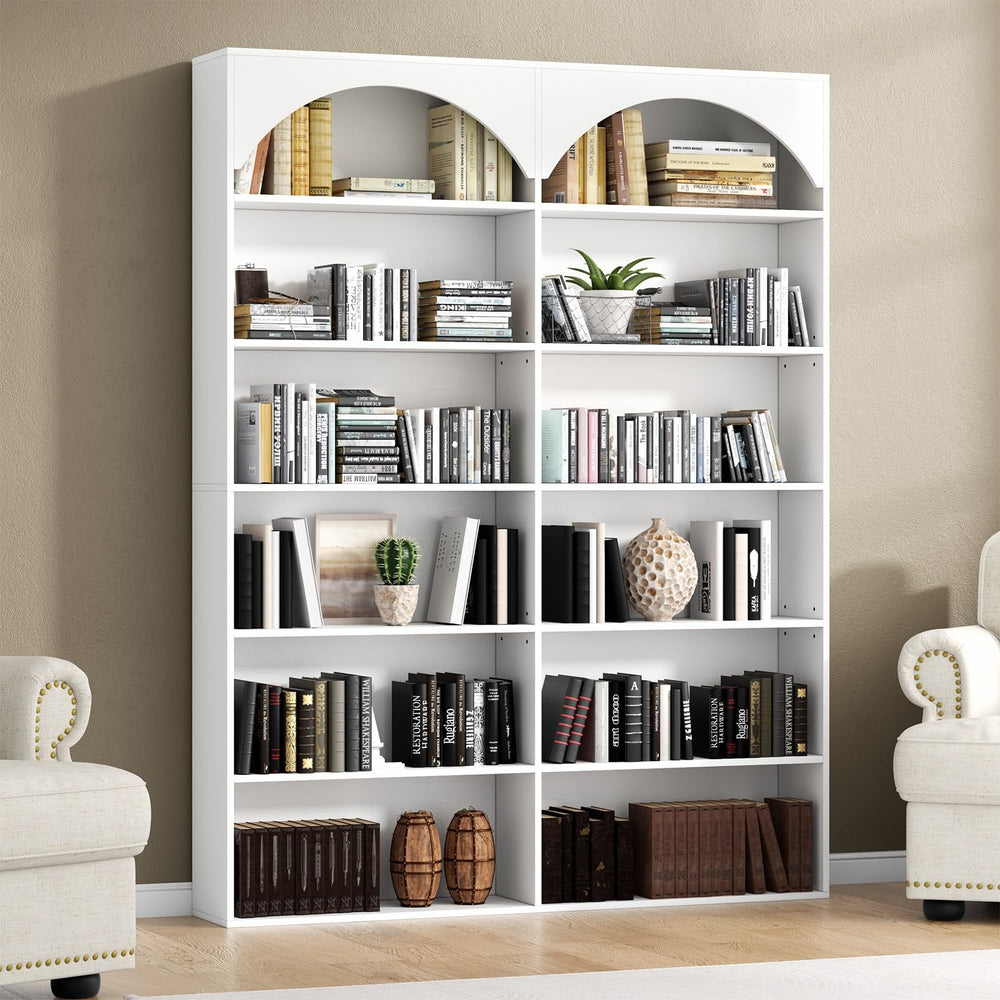 7-Tier Double Wide Bookcase with 12 Open Shelves