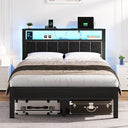 Queen Platform Bed Frame with LED Lights & Charging Station