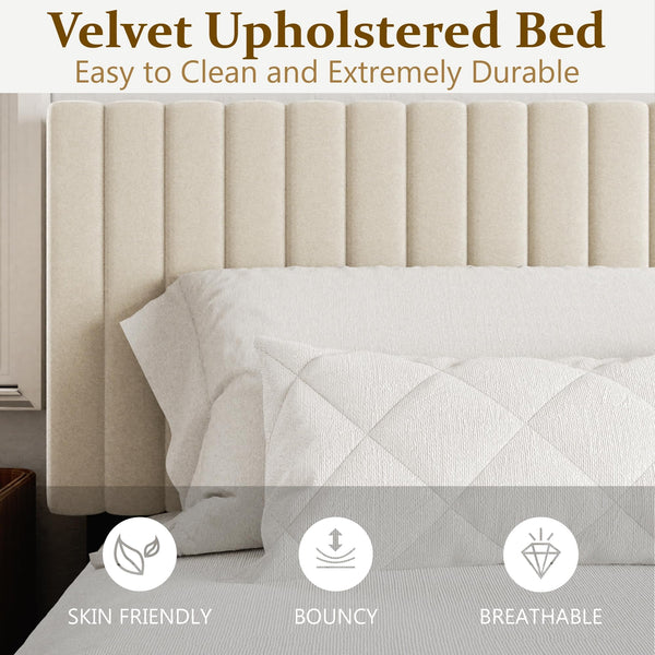 Velvet Upholstered Platform Bed Frame with Headboard