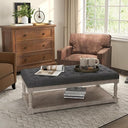 Rectangular Tufted Ottoman Coffee Table with Storage Shelf