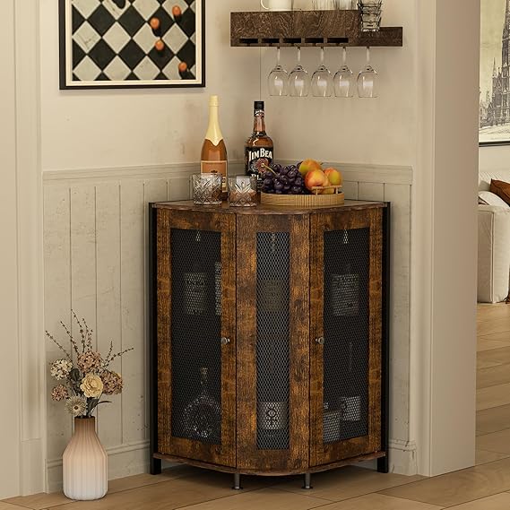 Corner Bar Cabinet with LED Lights