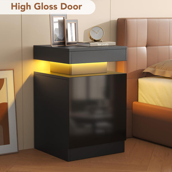 LED Nightstand with Storage Cabinet — Set of 2