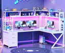 L-Shaped Gaming & Computer Desk with Storage, LED Lights & Power Outlet