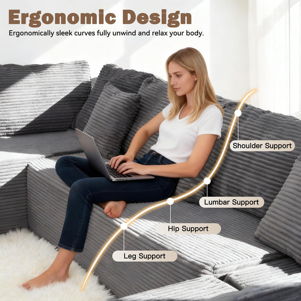 U-Shaped Sectional Sofa 8-Seater Modular Boneless Couch