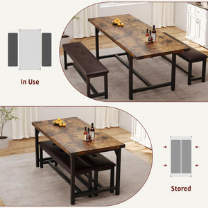5-Piece Extendable Dining Table Set with 2 Upholstered Benches