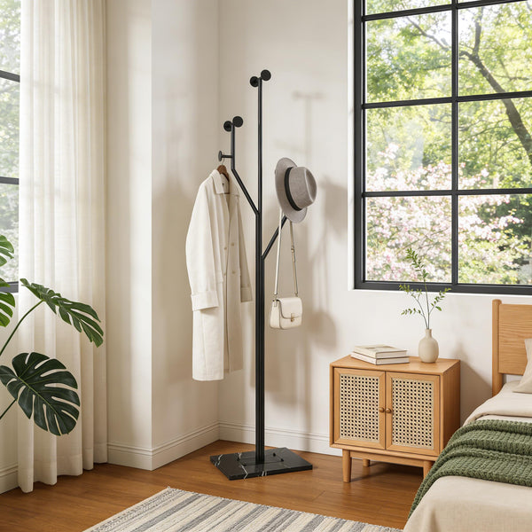 Tree-Shaped Coat Rack with Marble Base – 8 Hooks, 68.9" Tall
