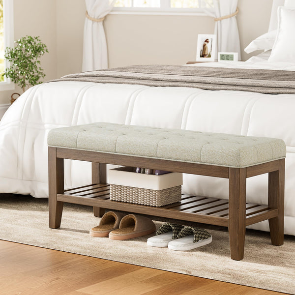 Upholstered Storage Bench with Shoe Shelf