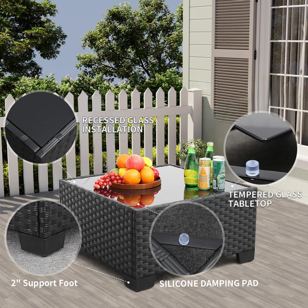 6-Piece All-Weather Wicker Patio Sectional Set with Glass Table