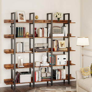 Triple Wide 5-Tier Industrial Bookcase
