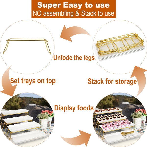 4-Tier Serving Tray Set with Stand – Wave Edge Melamine Platters