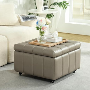 Square Storage Ottoman with Wheels & Faux Leather Lid