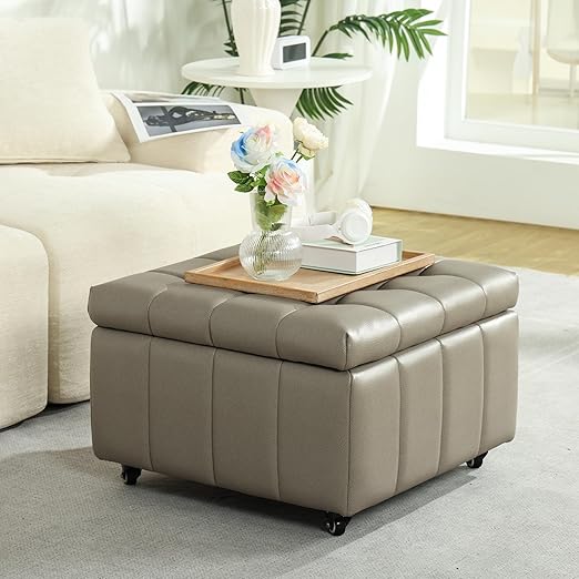 Square Storage Ottoman with Wheels & Faux Leather Lid