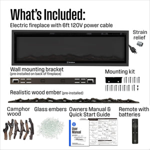 60-Inch Recessed Electric Fireplace Heater with Color Changing Flames