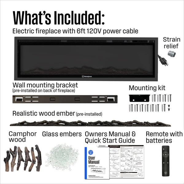 60-Inch Recessed Electric Fireplace Heater with Color Changing Flames