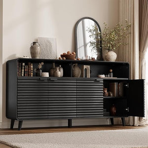 61-Inch Sideboard Buffet Cabinet with 4 Doors & Open Shelves